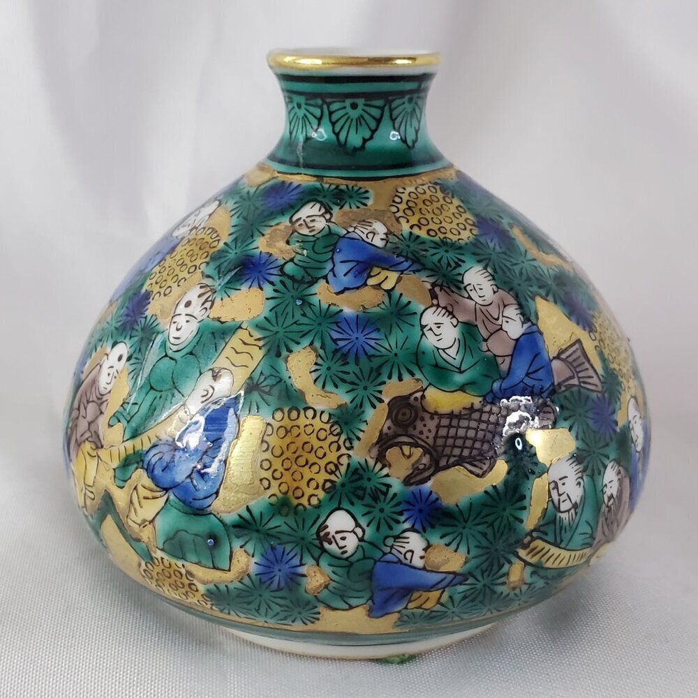 Antique Japanese Kutani Ware Aoki Mokumei Flower Porcelain Vase 4" Tall Gilt - Picture 12 of 14